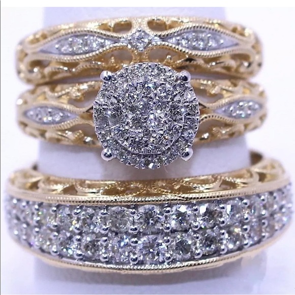 3 PCS bridal artsy wedding engagement ring set - Picture 2 of 3